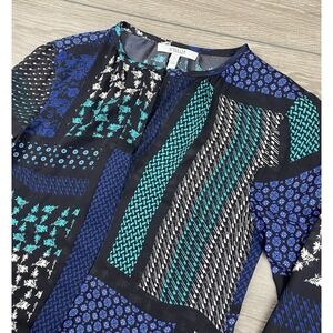 Derek Lam 10 Crosby Women's Patchwork Scarf Print Silk Blouse Multicolor Size 0